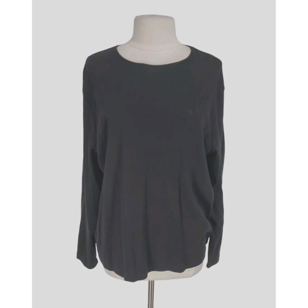 RALPH LAUREN Women Basic Tee Top Plus Sz 3X Black Logo Embordered Crew Neck  A6A
